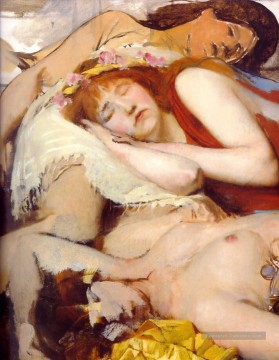 Maenides épuisé après la danse romantique Sir Lawrence Alma Tadema Peinture à l'huile